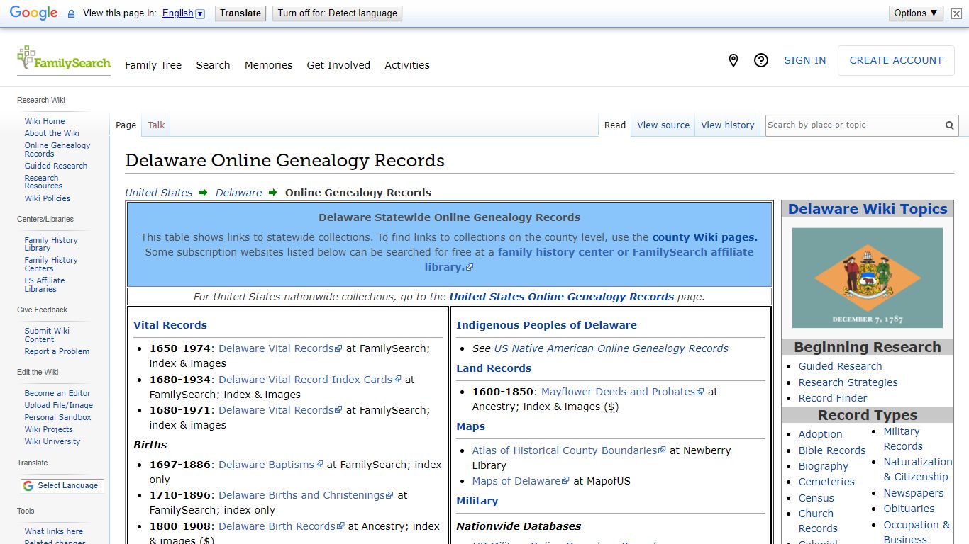 Delaware Online Genealogy Records • FamilySearch